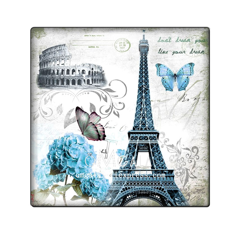 빈티지 파리 에펠 탑 아트 패턴, 사진 유리 카보숑 데 - Jewelry Making Paris 리뷰 및 가격